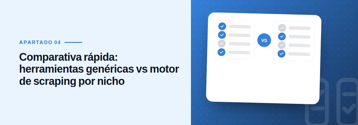 Comparativa rápida: herramientas genéricas vs motor de scraping por nicho